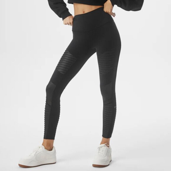 ALO YOGA 7/8 HIGH-WAIST MOTO LEGGING I BLACK I SIZE L - Picture 1 of 6